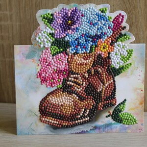 Diamond , Grußkarte ,Karte, Aufstellkarte, Geburtstagskarte, Blumenstrauß im Schuh