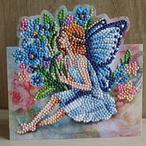 Diamond , Grußkarte, Grußkarte, Geburtstagskarte,Karte , Blumen, Elfe, Kleine Elfe