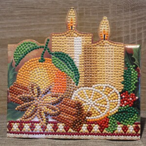 Diamond Aufstellkarte, Grußkarte, Weihnachtskarte, Kerzen, Kerzen und Zimtstangen