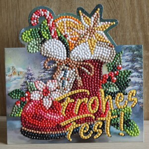Diamond ,Grußkarte, Grußkarte, Weihnachtskarte,Klappkarte, Frohes Fest,Weihnachtsstiefel