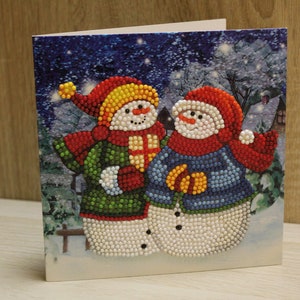 Diamond Grußkarte, Grußkarte, Weihnachtskarte, Schneemänner