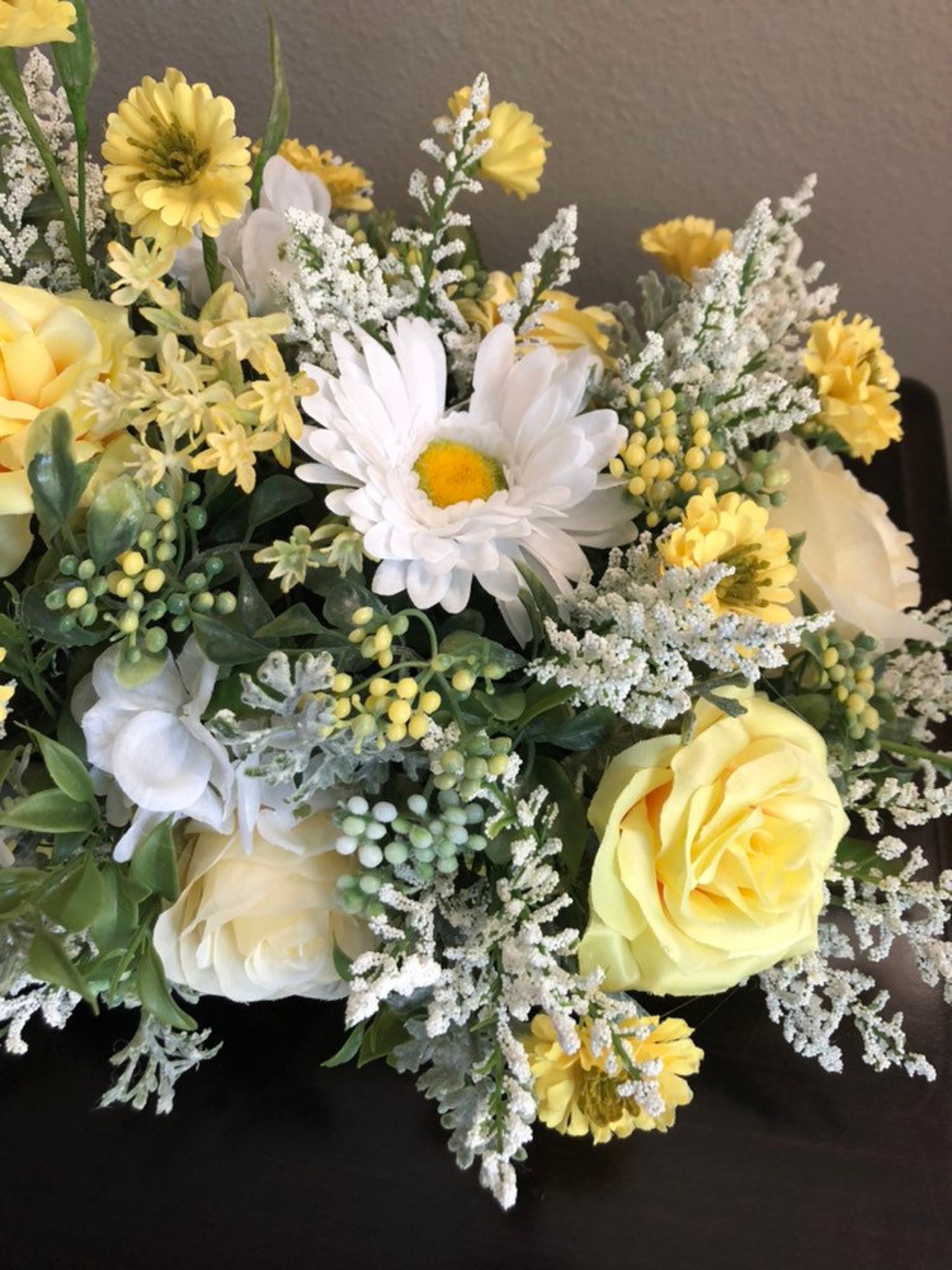 Yellow Roses and Daisy floral arrangement/Decorative Wood Box Etsy