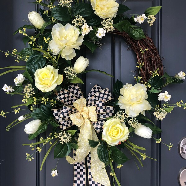 XL Light Yellow Spring Wreath/XL Summer  Wreath/Yellow Everyday Wreath