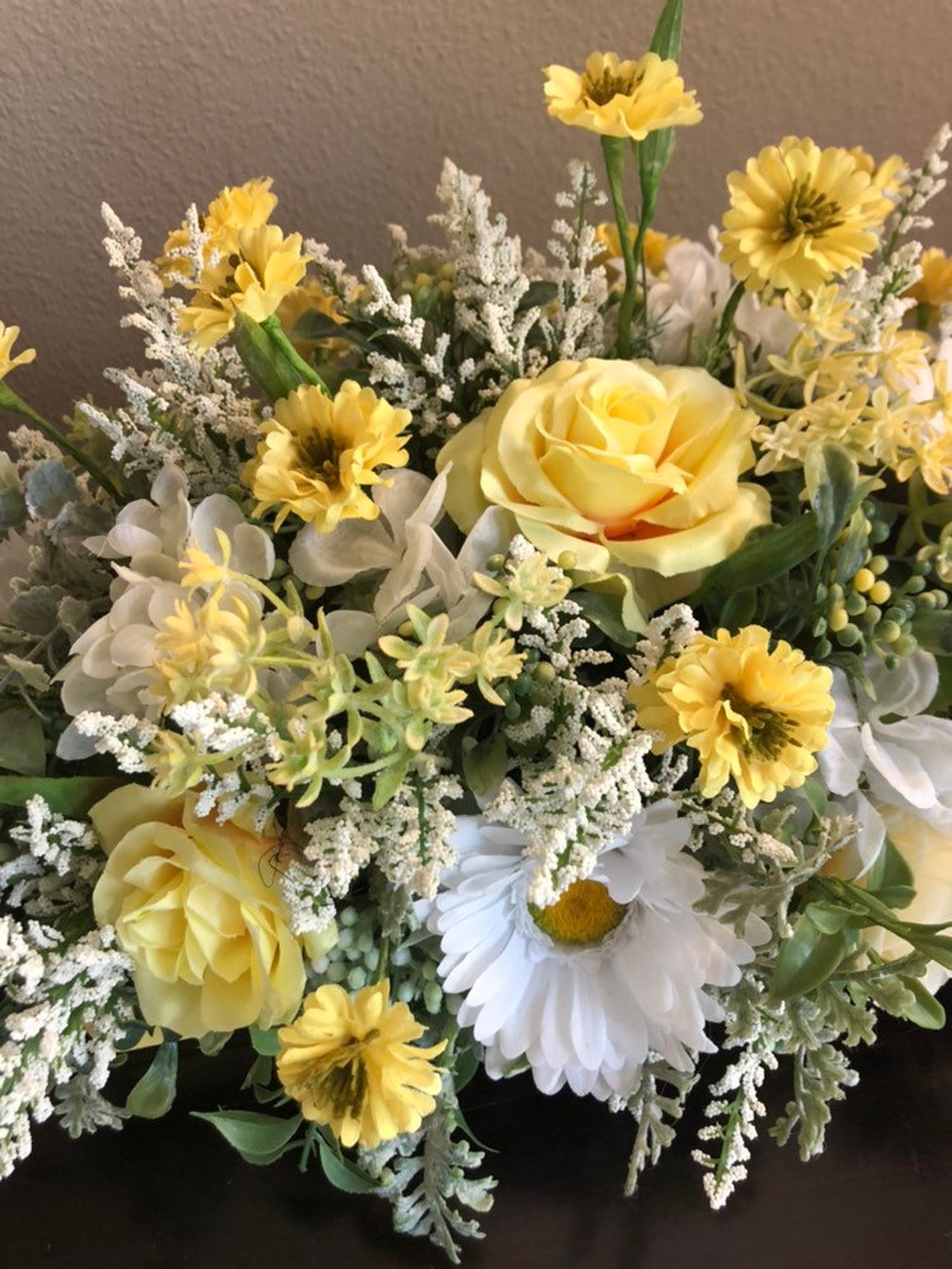 Yellow Roses and Daisy floral arrangement/Decorative Wood Box | Etsy