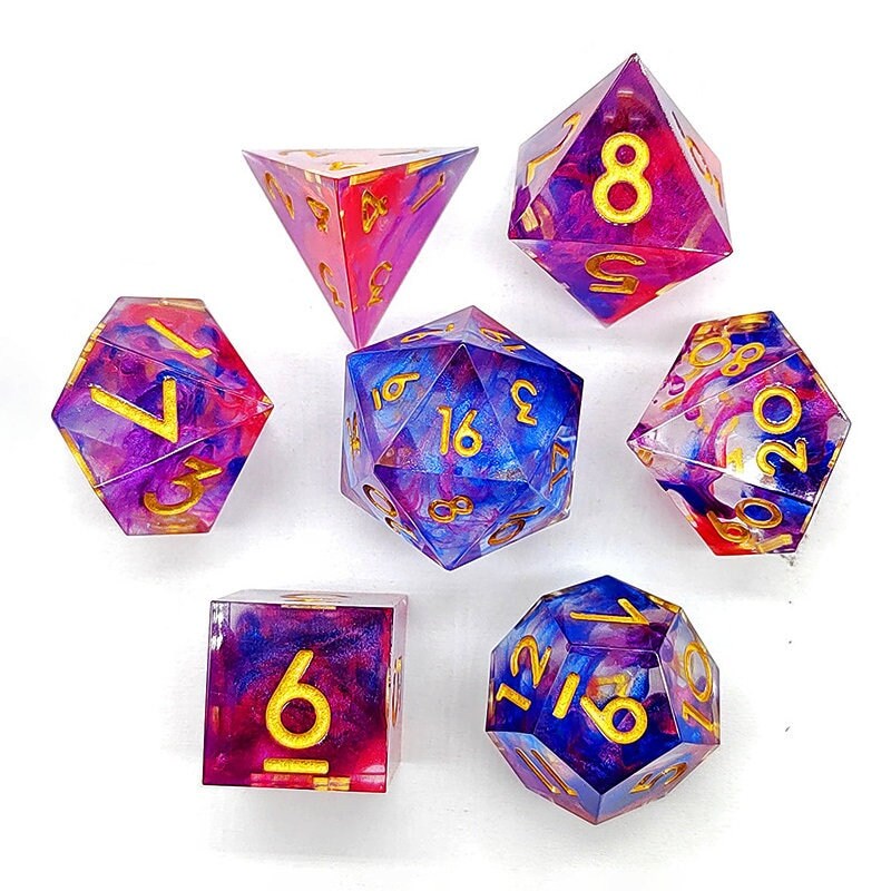 CRITALLIC 7PCS DND Dice Set,Liquid Core Sharp Edge Dice Set D&D RPG Polyhedral Die