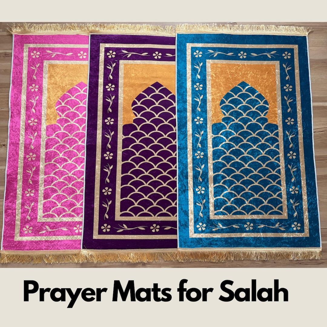 Kid Islamic Prayer Mat | Soft Velvet Janamaz | Non-slip Sajjadat As ...