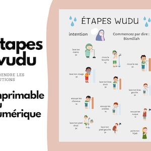 FR Wudu-etapes, Wudu voor kind, afdrukbare Wudu-grafiek, grafiek Wudu, Muslim Kids, wassinggids, Wudu-poster, Wudu-gids, Wudu-muurschildering