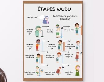 Tabela de Wudu em francês para impressão: Guia de ablução para crianças muçulmanas (PDF)