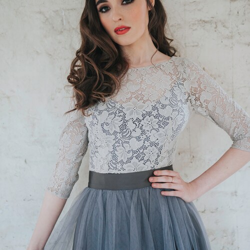 Lulu // Charcoal Grey Midi Tulle Skirt shops / Bridesmaids / Wedding