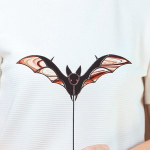Halloween Bat Stained Glass - Halloween Decor, Table Decor, Horror Decoration for Window, Bat Pot Stake