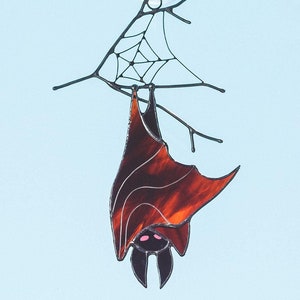 Halloween Bat with Metal Web Stained Glass Suncatcher - Window Hanging Halloween Decoration, Perfect Halloween Home Decor Gift