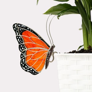 Real Stained Glass Monarch Butterfly Suncatcher Pot Decoration, Mother's Day gift, Sun Room Decor