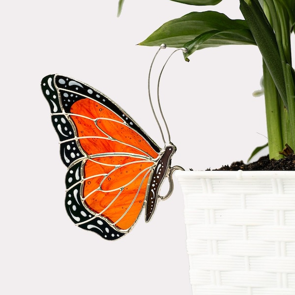 Decorazione in vaso acchiappasole a forma di farfalla monarca in vero vetro colorato, regalo per la festa della mamma, decorazione per veranda
