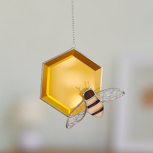 Vitrail attrape-soleil nid d'abeille avec abeille tentures de fenêtre attrape-soleil cadeau décoration de jardin pour maman