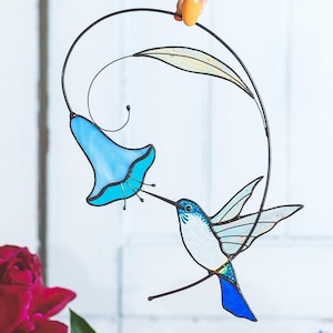 Acchiappasole in vetro colorato con colibrì: decorazione per finestra a forma di uccello fatta a mano, regalo per la mamma