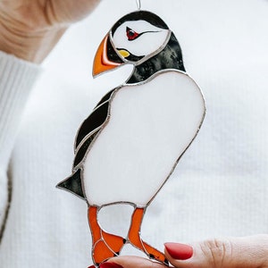 Stained Glass Atlantic Puffin Suncatcher: Bird Window Hanging, Home Decor