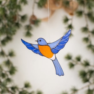 Stained glass window hangings Blue bird suncatcher Stained glass ornaments Christmas tree decor Gift for mother image 1