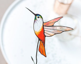 Gebrandschilderd glas Hummingbird suncatcher tuinstaak plant decor Moederdag cadeau