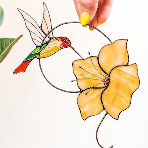 Acchiappasole con colibrì in vetro colorato: arte da giardino fatta a mano, regalo per la festa della mamma