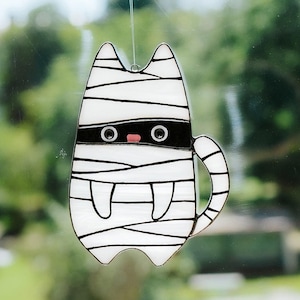 The Mummy Cat Halloween  Suncatcher - Stained Glass, Window Hangings, Home Ornaments, Halloween Decor