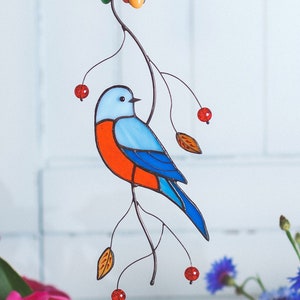 Bluebird  stained glass suncatcher Blue Sialia bird window hanging Home decor wall art Gift for Mother