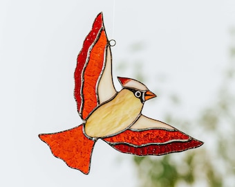 Red cardinal suncatcher stained glass window hangings Mothers Day gift Bird sun catcher
