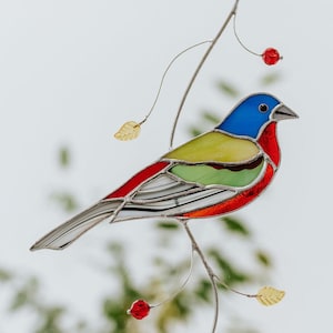 Stained Glass Suncatcher Bird Bunting Window Hanging Fathers Day Gift Stained Glass Home Decor Window Art Decorative Bird Window Hanging