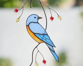Bluebird stained glass suncatcher Blue Sialia Gift for Father Father's Day gift