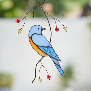 Bluebird stained glass suncatcher Blue Sialia Gift for Father Father's Day gift