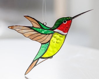Atrapasueños de colibrí de vitral: colorido colgante para ventana, regalo para mamá amante de las aves