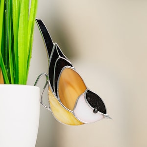 Chickadee Suncatcher Stained Glass Garden Decor Stake Planter Decoration Mother's Day gift