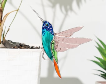 Bunt Glas Kolibri Dekor einzigartig Vatertagsgeschenk Topf Dekoration für Vogelliebhaber Garten Suncatcher verleiht jeder Pflanzeneinrichtung Charme