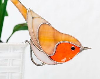 Stained Glass Robin Suncatcher: Handmade Bird Decor for Home or Garden