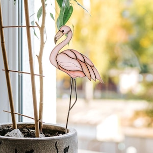 Stained Glass Pink Flamingo Garden Stake Flamingo Decor Bird Lover Gift Father's Day Gift Home Plant Decor Garden Decoration Window Hanging