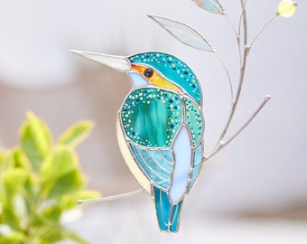 Vidrieras Kingfisher vidrieras suncatcher para ventanas decoración de pájaros vidrieras colgantes vidrieras personalizadas Regalo de Navidad