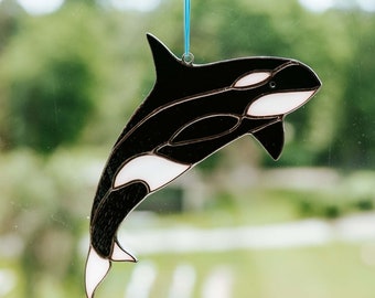 Killer whale sun catcher stained glass Dolphin stained glass window hangings Modern art Summer decorations