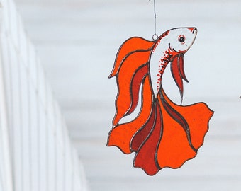Betta fish stained glass suncatcher Siamese fight fish window hanging Wall glass home decor fish lover gift Gift for father