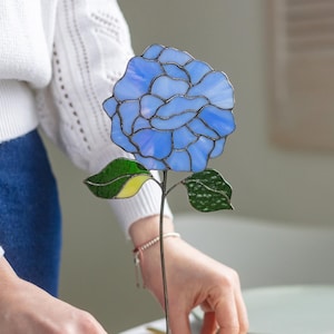 Real Stained Glass Hydrangea Flower Handmade Decor Tabletop Suncatcher Mother’s Day Gift