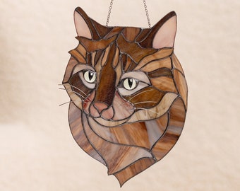 Stained glass custom cat portrait from photo stained glass Mother's Day pet gifts for family and animals Cat gifts for cat lovers