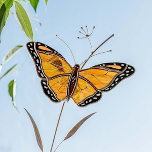 Stained Glass Monarch Butterfly Garden Stake: Window Plant Decor Mother's Day Gift
