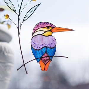 Kingfisher stained glass suncatcher window hangings Mother's day gift Modern decor Collectable glass art