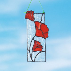 Red poppy stained glass suncatcher Modern stained glass panel window hanging gift for mom