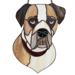 Stained glass dog portrait Custom stained glass Stained glass pet portrait from photo