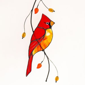 Suncatcher Red Cardinal Stained Glass Window Hanging Home Decor Gift ...