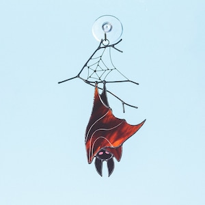 Halloween bat with metal web stained glass suncatcher Window hanging halloween gift decoration Halloween home decor