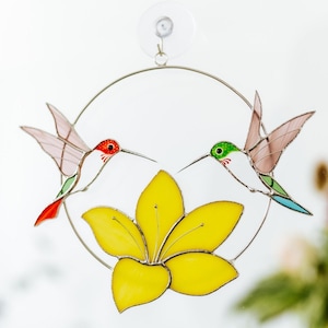 Stained Glass Hummingbird Suncatcher Window Hanging Custom Bird Decor Gift for Dad Handmade Modern Stained Glass Art