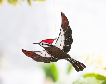 Stained glass bird Woodpecker Window hangings suncatcher Collectable glass bird Gift for bird lover Christmas gift