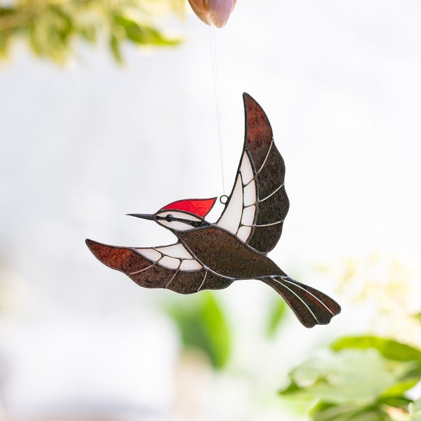 Glasmalerei Vogel Specht Fensterbehänge Suncatcher Sammlerglas Vogel Geschenk für Vogelliebhaber Weihnachtsgeschenk