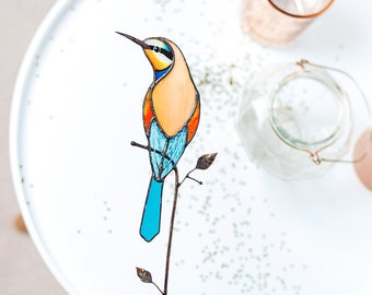 Golden bee-eater stained glass Garden Stake bird suncatcher stained glass garden decor stained glass suncatcher bird lover gift