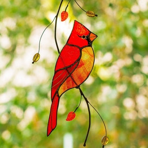 Stained glass Female Red cardinal window hanging - Garden & Home Decor –  VitrageArtSouvenirs